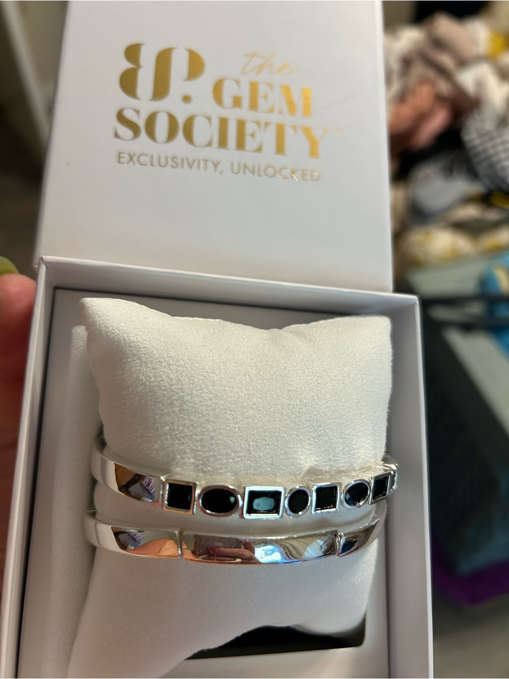 Bomb Party Gem Society Silver Bracelets with Black Stone Accents